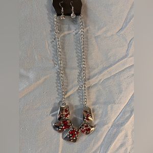 Beautiful ruby and silver necklace and earring combo